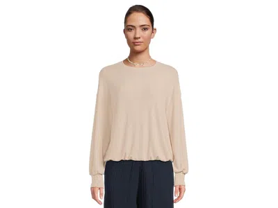 Michael Stars Tia Ribbed Crew Neck Sweatshirt W/ Smocked Cuffs In Gray