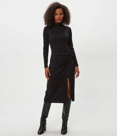 Michael Stars Tish Twisted Mock Neck Long Sleeve Midi Dress In Black