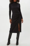 Michael Stars Tish Twisted Mock Neck Long Sleeve Midi Dress In Black
