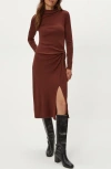 Michael Stars Tish Twisted Mock Neck Long Sleeve Midi Dress In Brown