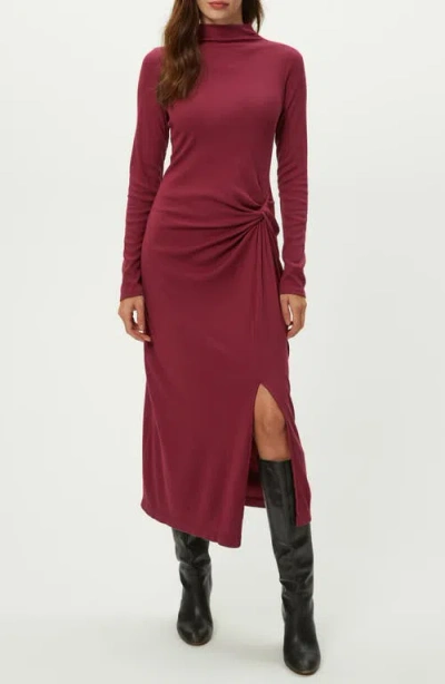 Michael Stars Tish Twisted Mock Neck Long Sleeve Midi Dress In Burgundy