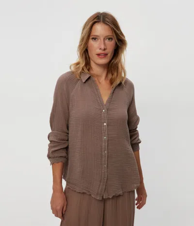 Michael Stars Toni Gauze Button Down Shirt In Cobblestone