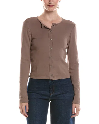 Michael Stars Trixie Crewneck Snap Cardigan In Brown