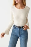 Michael Stars Valerie Rib Bell Sleeve Cotton Blend Knit Top In Chalk