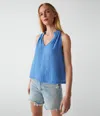 Michael Stars Viola Split Neck Cotton Tank Top In Salt Water