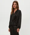 Michael Stars Vita Satin Surplice Top In Black