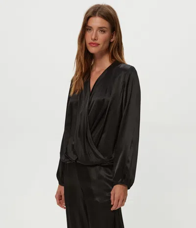 Michael Stars Vita Satin Surplice Top In Black