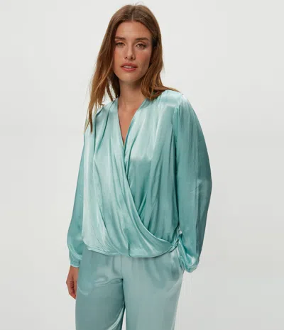 Michael Stars Vita Satin Surplice Top In Blue