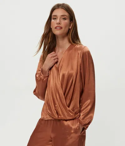 Michael Stars Vita Satin Surplice Top In Brown