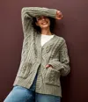 Michael Stars Walsh Cable Knit Cardigan In Heather Grey