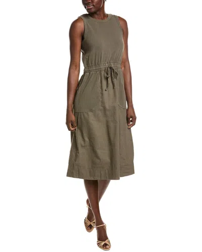 Michael Stars Wilhelmina Mixed Media Linen-blend Midi Dress In Green