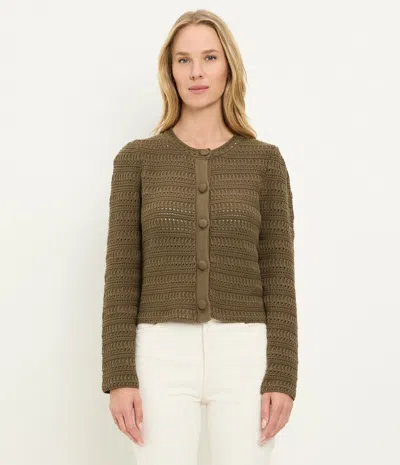 Michael Stars Winona Crewneck Cardigan In Green