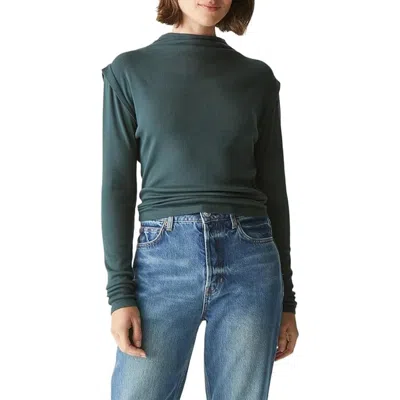 Michael Stars Women's  Denise Top Green Slim Fit Long Sleeve Mock Neck Gbo760