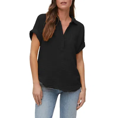 Michael Stars Women's  Gigi Popover Top Black Gauze Rolled Sleeve Gbo669 In Multi