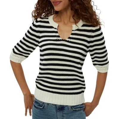 Michael Stars Rosanna Striped Puff Sleeve Sweater In Black