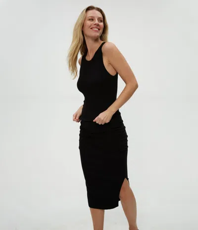 Michael Stars Wren Ribbed Midi Dress In Black
