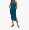 Michael Stars Wren Ruched Midi Dress In Lagoon In Blue