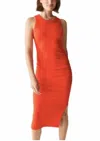 MICHAEL STARS WREN RUCHED MIDI DRESS IN POMODORO
