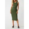 Michael Stars Wren Side Slit Sleeveless Body-con Midi Dress In Dark Matcha