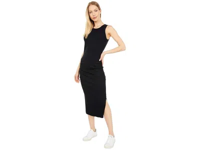 Michael Stars Wren Ultra Rib Midi Dress W/slit In Black