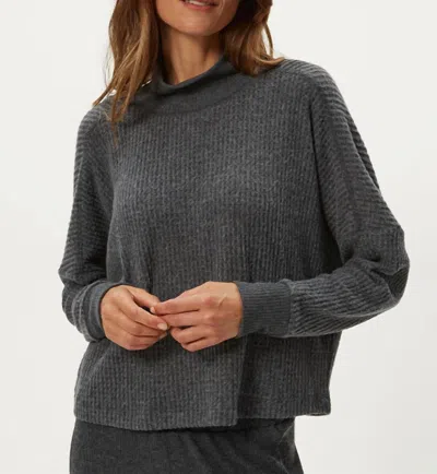 Michael Stars Wynn Waffle Stitch Mock Neck Knit Top In Blue