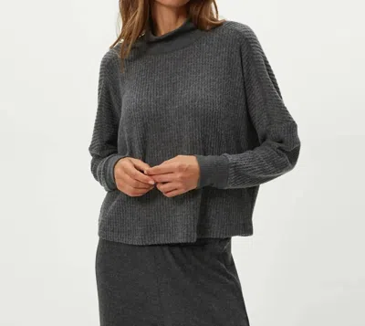 Michael Stars Wynn Waffle Stitch Mock Neck Knit Top In Blue