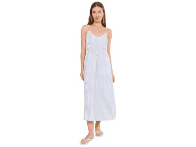 Michael Stars Wynna V-neck Tie Front Midi Dress Women's Dress Indigo Stripe: Xs (us 0-2) In Blue