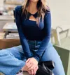 Michael Stars Yara Twist Front Long Sleeve Tee In Nocturnal In Blue