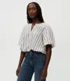 Michael Stars Zephyr Embroidered Stripe Bubble Hem Cotton Top In White