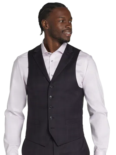 Michael Strahan Collection By  Men's  Classic Fit Wool Blend Plaid Suit Vest In Burgundy