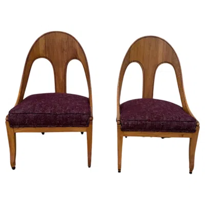 Pre-owned Michael Taylor For Baker Spoon Back Slipper Chairs, Sold In Sets Of 2 In Brown