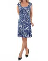 Michael Tyler Cap Sleeve Flair Dress In Denim/ivory In Blue