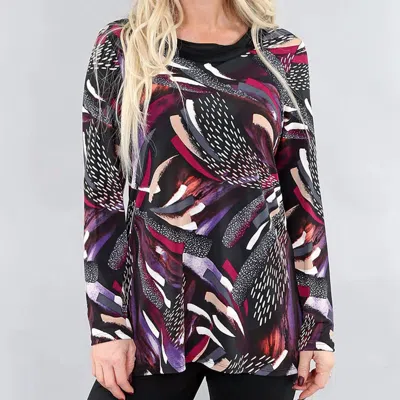 Michael Tyler Cowl Neck Long Sleeve Tunic In Black Purple