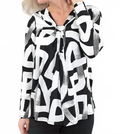 Michael Tyler Knot Front Long Sleeve Top In Black Off White Print In Multi