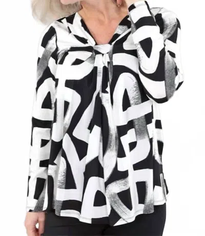 Michael Tyler Long-sleeve Print Top With Knot Front Tunic In Black/white In Multi