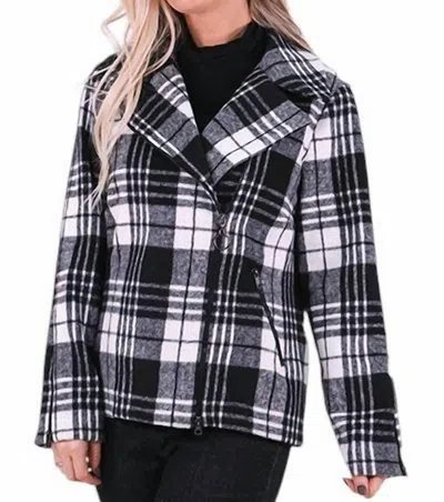 Michael Tyler Plaid Coat In Black/ivory In Multi