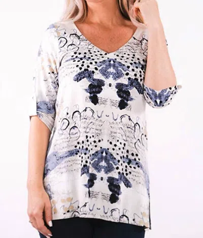 Michael Tyler Print Top In Ivory/blue In White