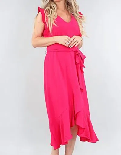 Michael Tyler Ruffled Sleeve Maxi Dress In Fuchsia In Pink