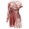 Michael Van Der Ham Velvet Asymmetric Wrap Draped Mini Dress In Pink