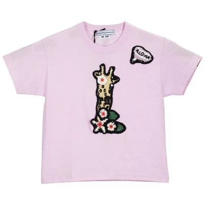 Michaela Buerger Girls Light Pink Giraffe Says Aloha T-shirt