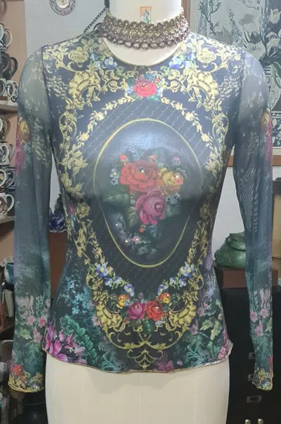 Pre-owned Michal Negrin Romantic Shirt Top With Sheer Long Sleeves Choose Size M/l/xl In Multicolor