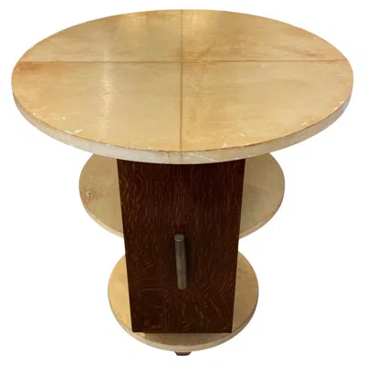 Pre-owned Michel Duffet Art Deco Mini Bar Side Table In Wood And Goat Skin Top In Brown