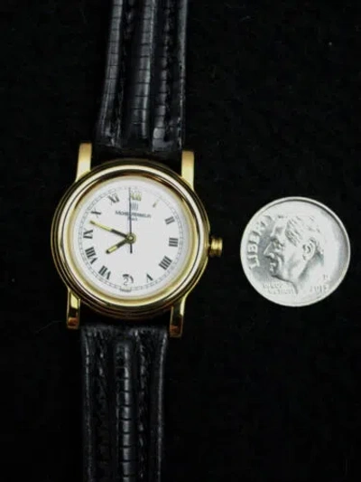 Pre-owned Michel Herbelin Ladys Wrist Watch Gold Leather Eta Swiss 7 Jewel France