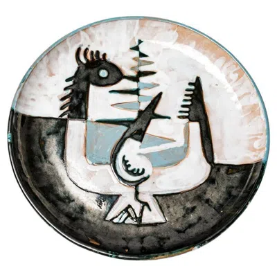 Pre-owned Michel Lucotte 20th Century Design Large Bird Ceramic Platter Or Dish Att. To  In Gray