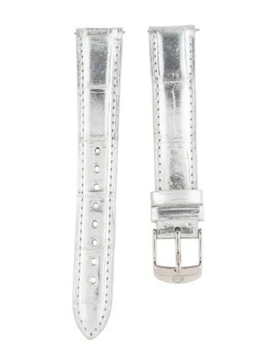 Pre-owned Michele 16mm Alligator Watch Strap In Silver