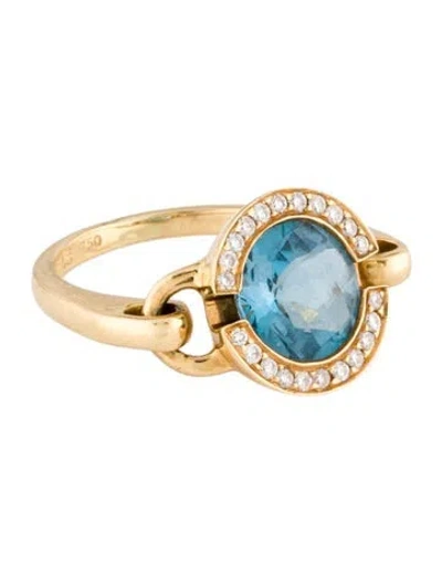 Pre-owned Michele 18k Topaz & Diamond Ring In Multi
