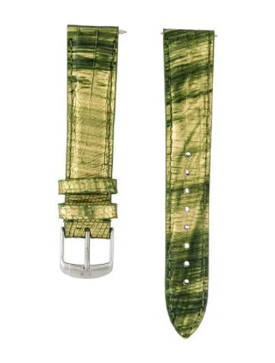 Pre-owned Michele 18mm Leather Watch Strap In Green