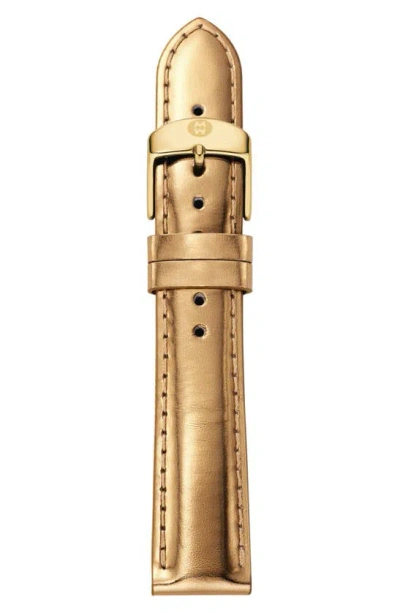 Michele Women's Metallic Leather Watch Strap/18mm In Yellow Gold