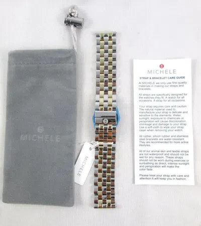 Pre-owned Michele 20mm 5 Link 2 Tone Universal Watch Band Ms20fw285048 Deco Xl Urban $500 In Silver