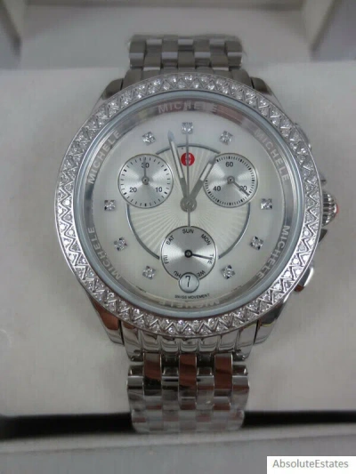 Pre-owned Michele Belmore Chronograph Diamond Silver Ladies Watch Mww29b000018